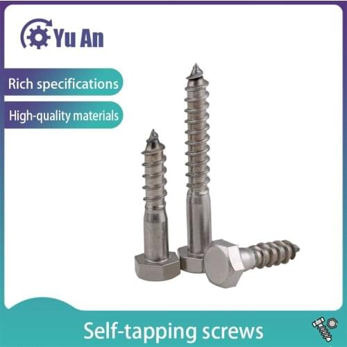 Stainless Steel Hexagon Head Self Tapping Screw DIN571 External Hex Head Cap Tapping Large Long Wood Screw M6M8M10 3pcs