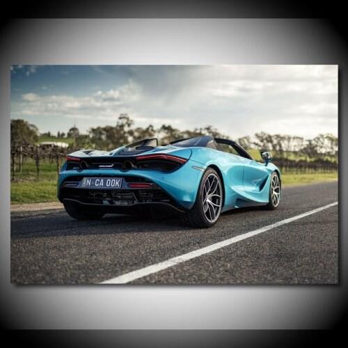 Modern Wall Art Canvas Painting Mclaren 720s spider Blue Car Cabriolet rear view Picture Print Posters Living Room Decor