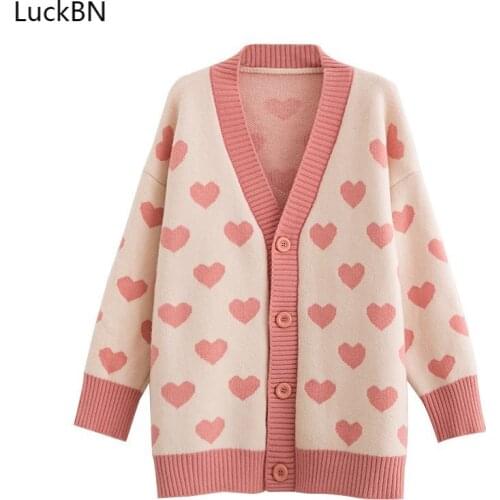 Brand New Women Sweater Coat Casual Harajuku Leisure Autumn Winter Sweaters Korean Heart Sweater Thick Knitted Clothes Female