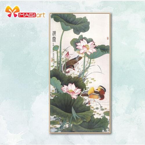 Cross stitch kits Embroidery needlework sets 11CT water soluble canvas patterns 14CT Floral style Lotus fragrances-NCMF246