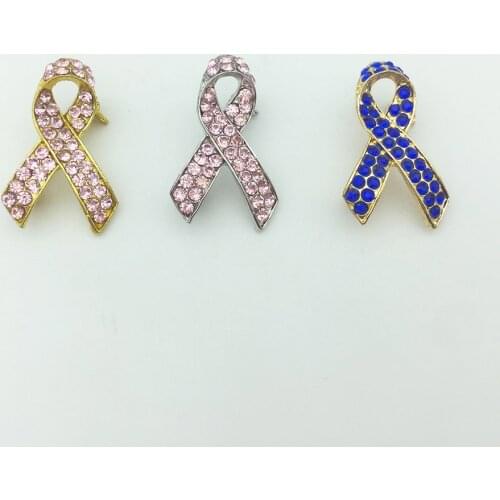 Wgoud Fashion Crystal Breast Cancer Warning Awareness Ribbon Brooch Pin Metal Custome Jewelry Events Campaign