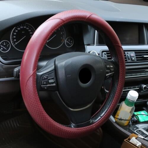 X Autohaux Supper Good Quality Universal Leather Car Steering Wheel Cover Breathable Anti-Slip Protector 38cm 15inch