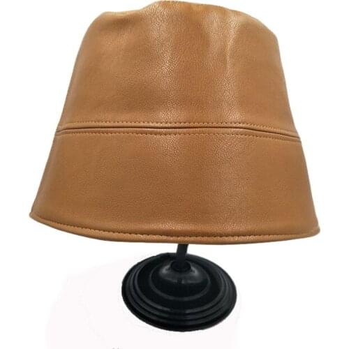 XEONGKVI Japanese PU Leather Straight Hat Spring Autumn Brand Fashion Streets Girl Bucket Hat For Women Folding