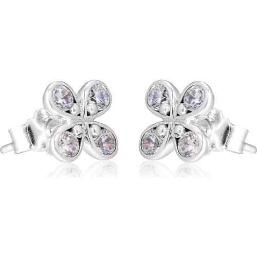 CKK Earring Four-Petal Flowes Stud Earrings Sterling Silver Jewelry 100% 925 Silver for Women Brincos Oorbellen Pendientes
