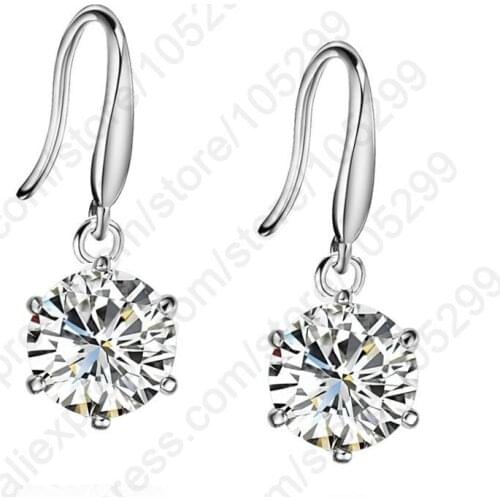 Shining 8MM Cubic Zirconia 925 Sterling Silver Drop Stone For Women Fashion Round Sparkling CZ Dangle Hook Earrings