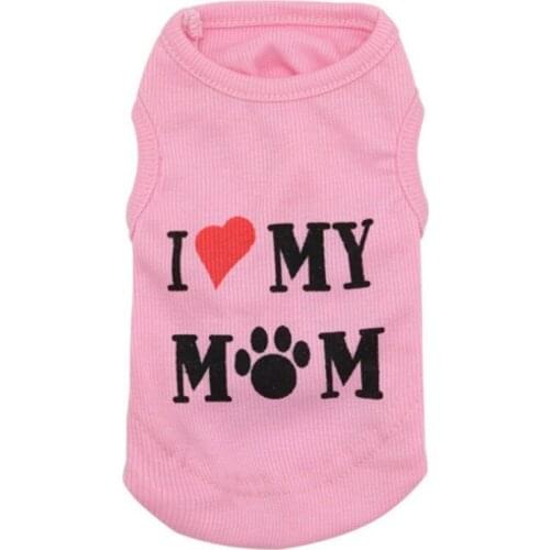 Pet Pure Cotton Summer Vest Dogs Soft T-shirt Footprints Printed I Love Mom Cat Dog Solid Color Sleeveless Vests