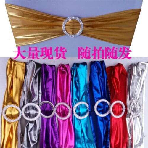 100Pcs/lot Shiny Foil Stretch Chair Bands With Plastic Buckle for Wedding Party Decoration Product Supplies bling wedding decor