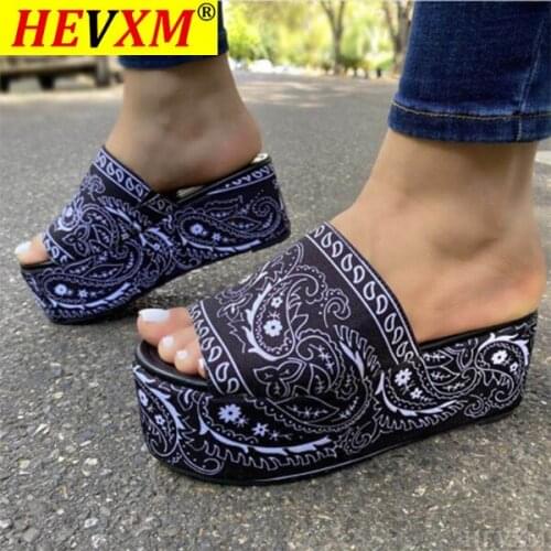 2021 Summer Sandals Printed Slippers Open Toe Fashion Outdoor Womens Shoes Thick Bottom Plus Size 42