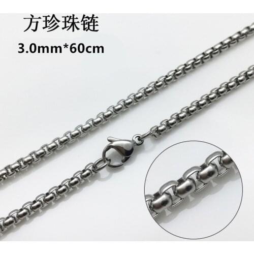 3mm 316L Stainless Steel Square Pearl Chain Necklace DIY Jewelry 24'' Titanium Rolo Chain for Men Women Link Chains Accessories