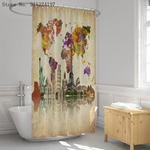 3D Printing Mediterranean Nautical World Map Pattern Shower Curtains Bathroom Curtain Frabic Waterproof Polyester Bath Curtain
