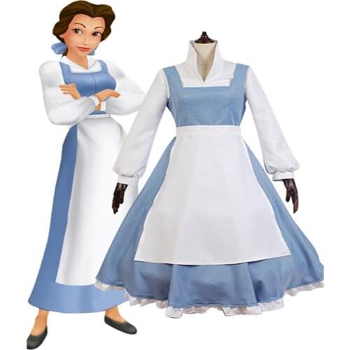 Fast Shipping Anime Beauty and Beast the Maid Apron Dress Halloween Kawaii Gothic Party Lolita Dress Women Lace Maid Costume