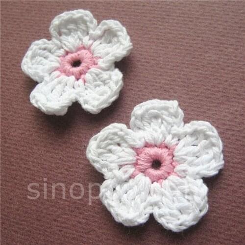 Quilting Applique Crochet Flowers 38mm, scrapbook DIY hand craft cotton fabric handmade sew-on patch garment knitted headwear