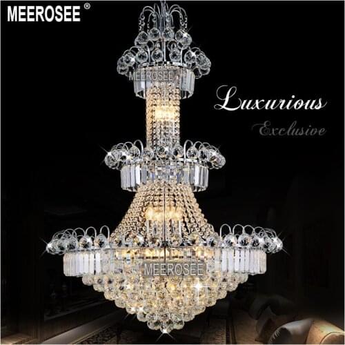 Large Hotel Silver Crystal Chandelier Light Fixture Gold or Silver Lustre Hanging Light for Restaurant Lobby Staircase MD8514
