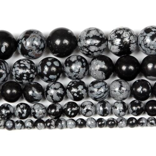4-12mm Natural Stone Bead Round Smooth Loose Black Snowflake Stone Beads For Jewelry Making DIY Charm Bracelet Necklace Handmade