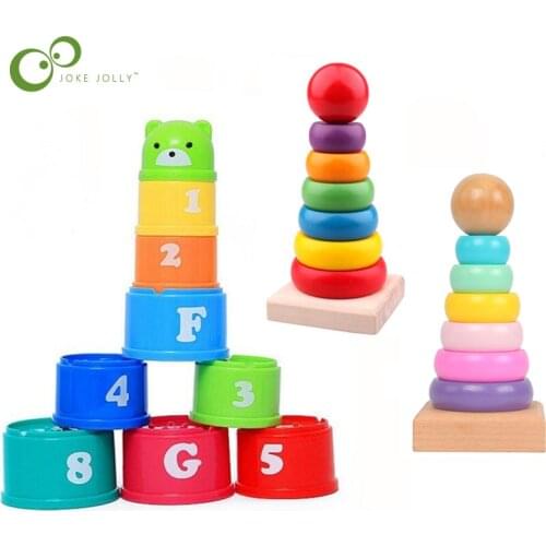 Baby Stacking Cup Color Rainbow Stacking Ring Tower Toys Early Educational Intelligence Toy Children Birthday Christmas Gift ZXH