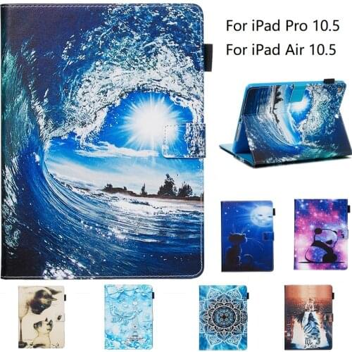For iPad 10.2 2020 Ocean Flower Color Cartoon Pattern PU With Card Slot Cover Case for iPad Air 10.5 2019 Air 1 2 2017 2018 9.7