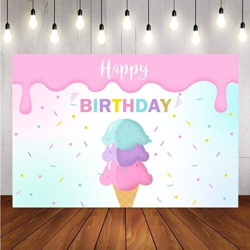 Photography background ice cream newborn kids happy birthday theme backdrop for photo shoot girl dessert Table banner supplies