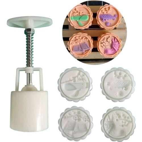 Mooncake Mold 50g 4 Different Patterns Shape Stamps for Mid-Autumn Festival Mooncake Stamps Mooncake Cutters Baking Mould