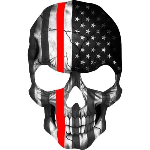 K9King Firefighter Sticker Thin Red Line Skull Subdued American Flag Sticker. 6 x 4 inch Reflective Firefighter Support Decal