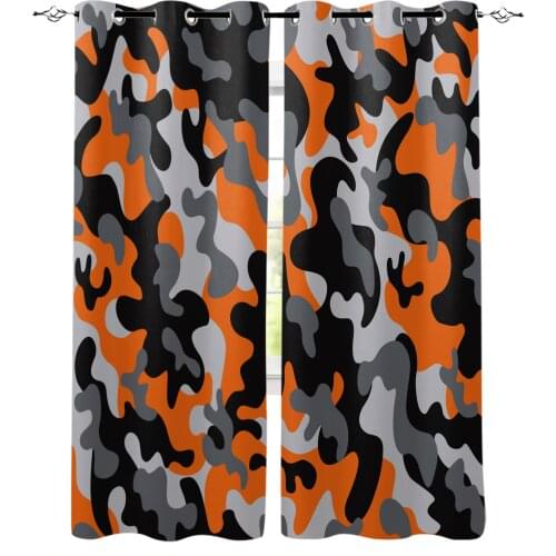 Camouflage Gray Orange Blackout Curtains For Living Room Window Curtains For Bedroom Kitchen Curtains Drapes Blinds