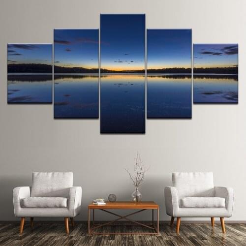 Canvas Painting landscape tranquil blue lake at morning 5 Pieces Wall Art Painting Modular Wallpapers Poster Print Home Decor