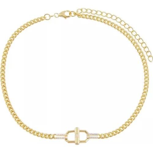 Micro Pave CZ Buckle Clasp 5mm Plain Cuban Link Chain Gold Color Women Choker Necklace