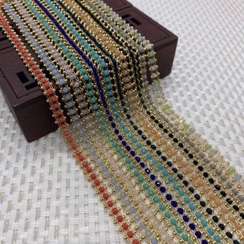 1 Meter Fashion Metel Jewelry Chain Golden Color Chain with The Crystal Beads 10 Colors DIY Charms for Making Necklace Bracelet