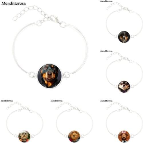 Mendittorosa Fashion Bracelet Bangles Glass Cabochon Chain Bracelet Bangle Vintage For Women Bracelet Bangle Cute Dog