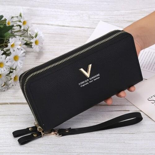 Fashionable Womens Double Handle Wallet New Womens Multi Card Wallet Long Fashionable Double Zipper Wallets Mobile Phone Bag