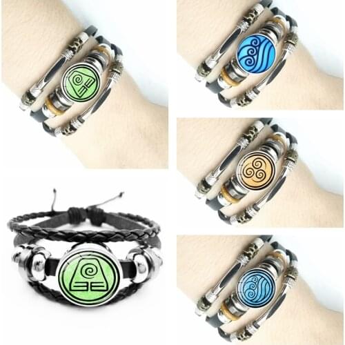 2021 New Avatar The Last Airbender Glass Dome Mens Leather Bracelet Jewelry Kingdom Jewelry Air Nomad Fire and Water Tribe