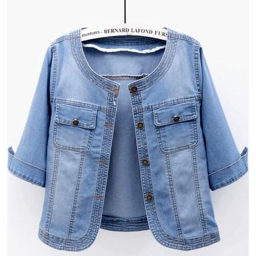 New 2020 Summer Womens Denim Jacket Short Fashion Jean Coat Female Slim Five-point Sleeve All-Match Stretch Outerwear