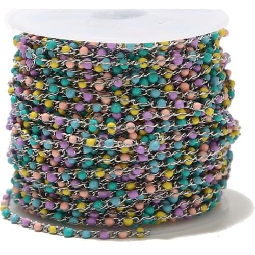 New Stainless Steel Satellite Chains mixed color Beaded Ball Curb Thin Chains Necklace Spool Bulk for Jewelry Making