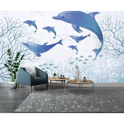 Customized large-scale 3D mural wallpaper ocean watercolor childrens room background wall decoration painting