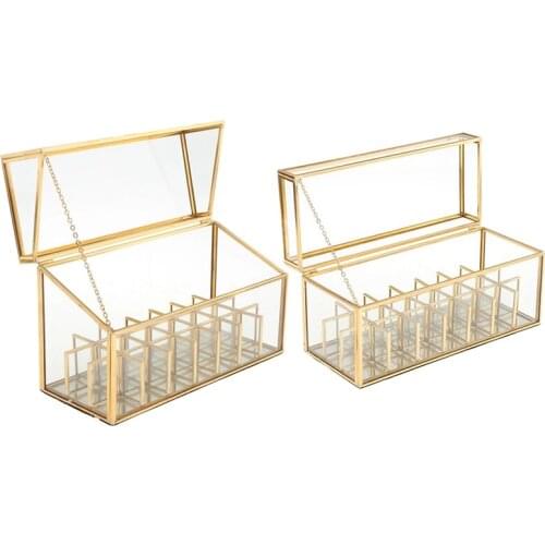 21 Slots Lipstick Holder Jewelry Organizer Transparent Glass Ring Box Wedding Ring Box Geometric Clear Jewelry Box