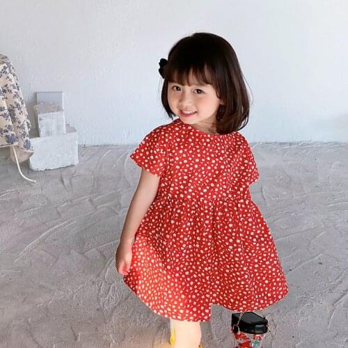 1-7T Print Girl Dress Toddler Kid Baby Clothes Summer Short Sleeve Loose Red Dress Elegant Cute Sweet Casual Sundress outfit