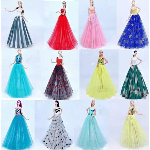 1:6 Off Shoulder Butterfly Floral Dress for Barbie Doll Clothes Yellow Princess Party Gown 30cm BJD Dolls Accessories Kids Toys
