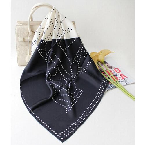 Luxury 100% Twill Silk Scarf Womens Elegant Vintage Square Kerchief Fashion Print Headscarf Shawl Hijab 90*90cm