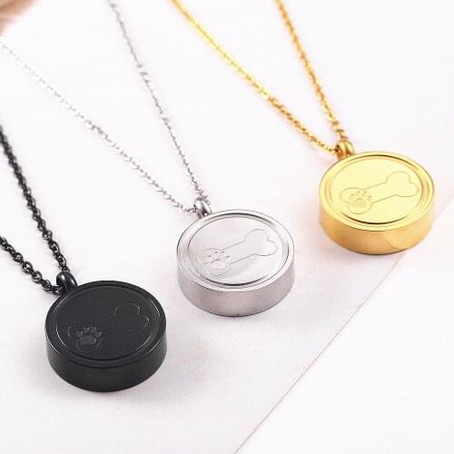 Pet Ashes Urn Pendants Dog Ash Jewelry Pendant Pets Memorial Stainless Steel Necklace Urns For Ashes Holder Paw Print on Bone
