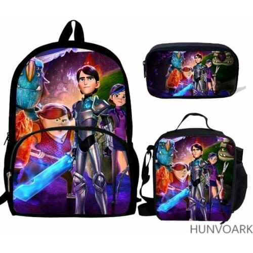 3pcs/set School Bags For Teen Girls&boys School Backpack Cartoon Trollhunters Pattern Bookbag Lovely Satchel