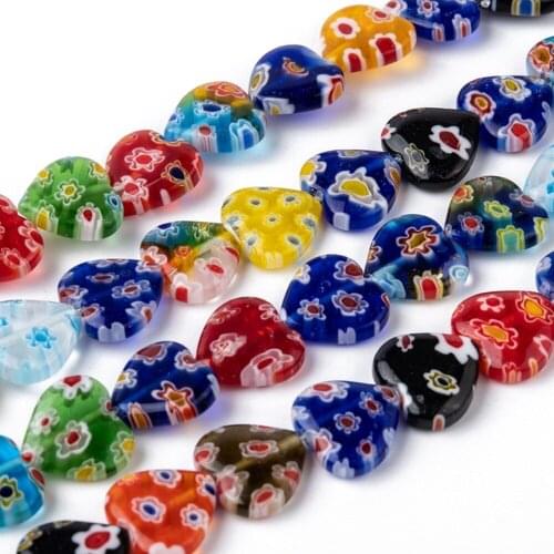 33pcs/strand 12mm Handmade Glass Lampwork Bead Colorful Heart Beads for Diy Jewelry Making Bracelet Accessories 13.7