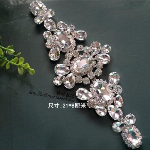 1 Piece 21*8cm Clear Crystal Sewing Rhinestone Applique Chain For Wedding Dresses 2016 New Design Jewelery Accessory