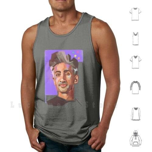 Tan tank tops vest 100% Cotton Queer Eye Queer Pride Rainbow Stylist British Fashion Muslim Pakistani Asian Tanny Portrait