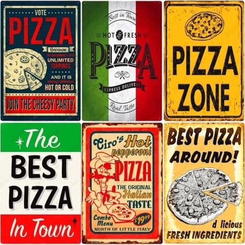 Pizza Zone Plaque Great Food Vintage Metal Sign Pub Bar Home Decoration Best Homemade Poster Italian Pizza Wall Art Plate N374