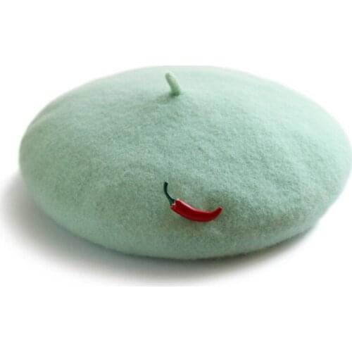 Womens hat handmade beret hat girl small pepper pin woolen painter hat autumn and winter warm French style beanie hat