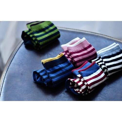 MICOCO A1730C Autumn and winter thick warm cartoon stripe color matching medium high tube cotton socks female