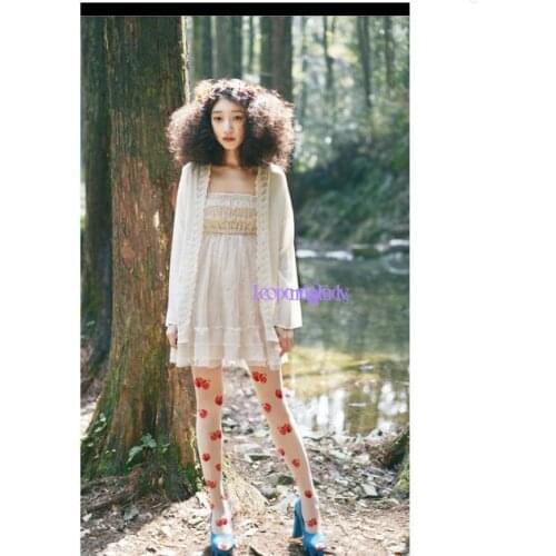 140D Princess sweet lolita style womens pantyhose red pomegranate personality printed pantyhose