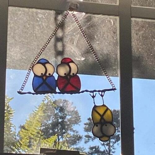 1Pc Owl Color Pendant Yard Garden Suncatchers Home Decoration Iron Chain Suspension Ornaments Courtyard Decor 18*14*0.2Cm