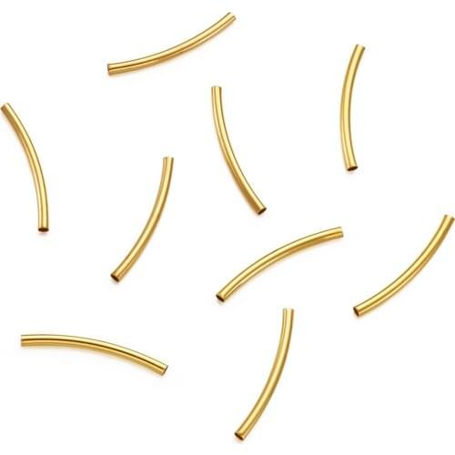 200pcs/Set Golden Smooth Curved Brass Tube Beads Connectors Nickel Free DIY Findings for Necklace Bracelet Jewelry Making