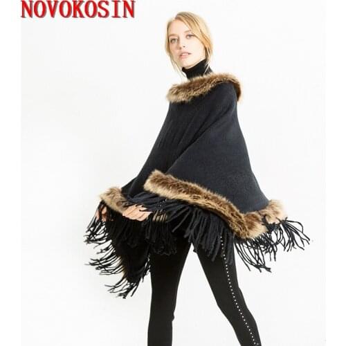 2020 Winter Women Long Triangle Faux Cashmere Plus Size Sweater Shawl With Tassel Knitted Poncho Cape Fur Loose Pullover