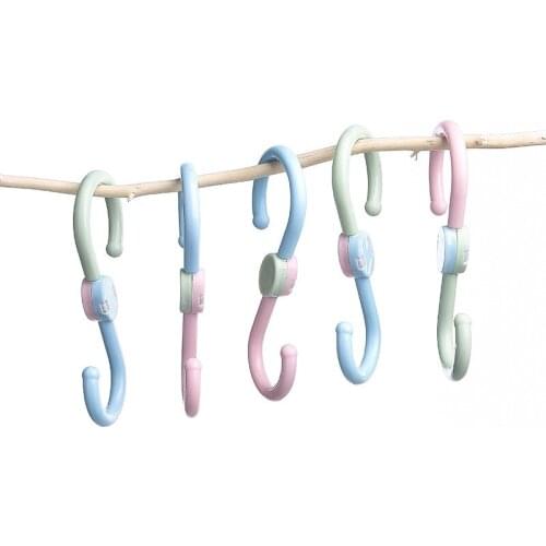 2877 practical 360 rotation two color S-shaped plastic hook portable hook multi-functional double head hook 3 sets